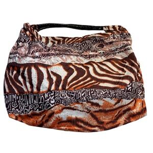 NEW Tote Bag Animal Print Brown Orange White Tan Sparkly Snap
Close Black Straps
